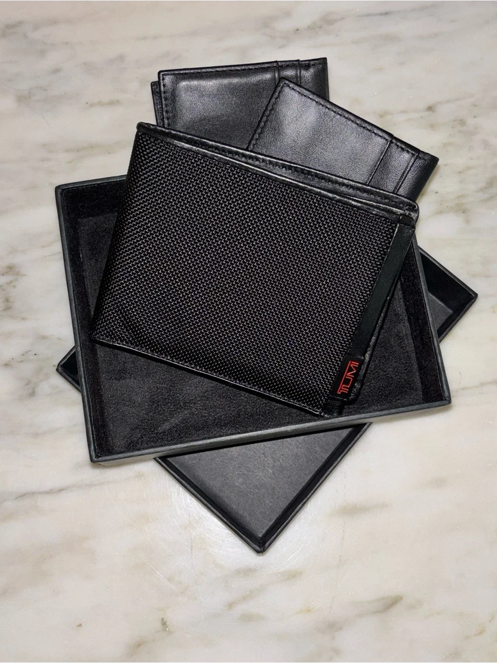 TUMI Alpha Ballistic Nylon Leather 3 Piece Bifold Wallet Gift Set w/ Box Black